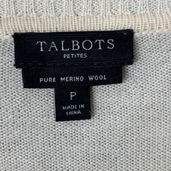 Talbots Cardigan Merino Wool Women Petite S Pale Yellow Pockets Gold Buttons - Picture 8 of 12